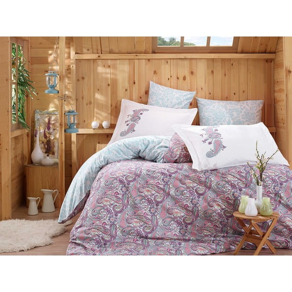Violeta pagarinātā gultas veļa divguļamai gultai no kokvilnas ar palagu un segas pārklāju 240x260 cm Giulia – Mijolnir