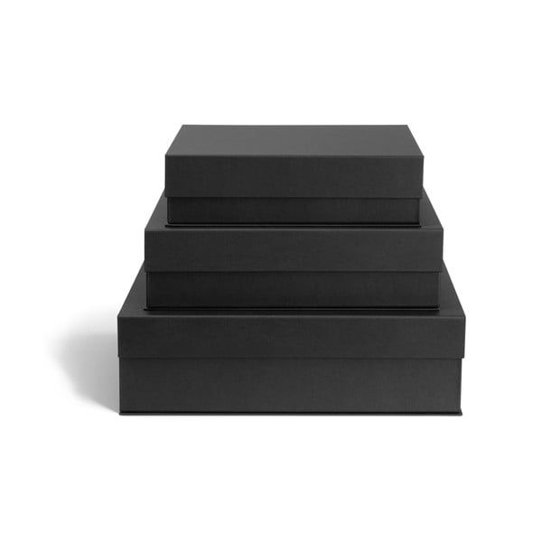 Tumši pelēkas kartona uzglabāšanas kastes (3 gab.) ar vāku 42,5x29,5x13 cm Kian Paper Laminate – Bigso-image-4