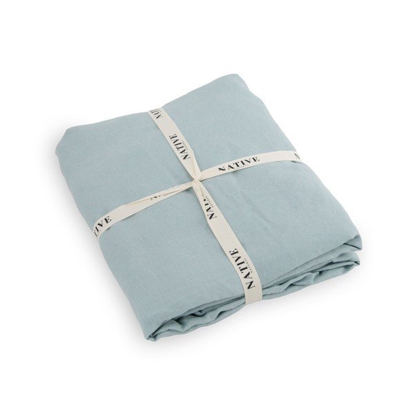 Gaiši zila vienguļamā lina gultas veļa 135x200 cm Aqua – Native Natural-image-3
