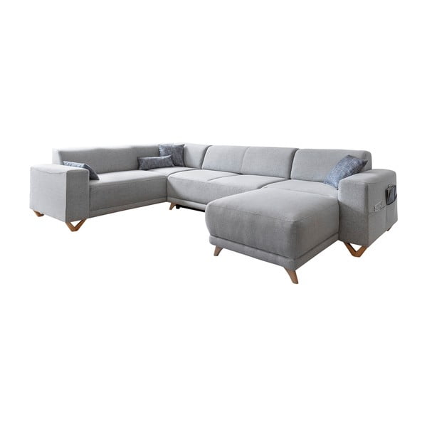 Gaiši pelēks salokāms/ar uzglabāšanas vietu stūra dīvāns (ar kreiso stūri/U veida) Classy Sophie – Miuform