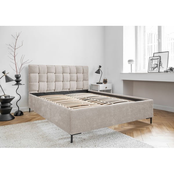 Bēša polsterēta divvietīga gulta ar redelēm 180x200 cm Eve – Miuform-image-4