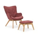 Sarkans velveta atpūtas krēsls ar kāju balstu Niko – Ropez