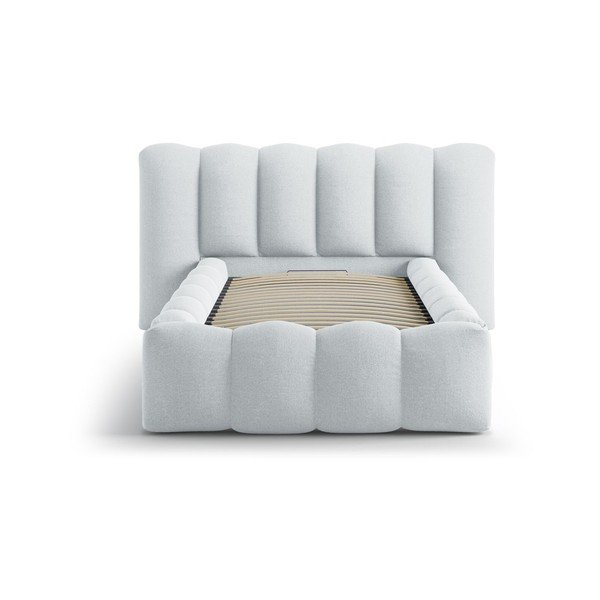 Gaiši pelēka polsterēta vienvietīga gulta ar veļas kasti un redelēm 90x200 cm Lupine – Micadoni -image-3