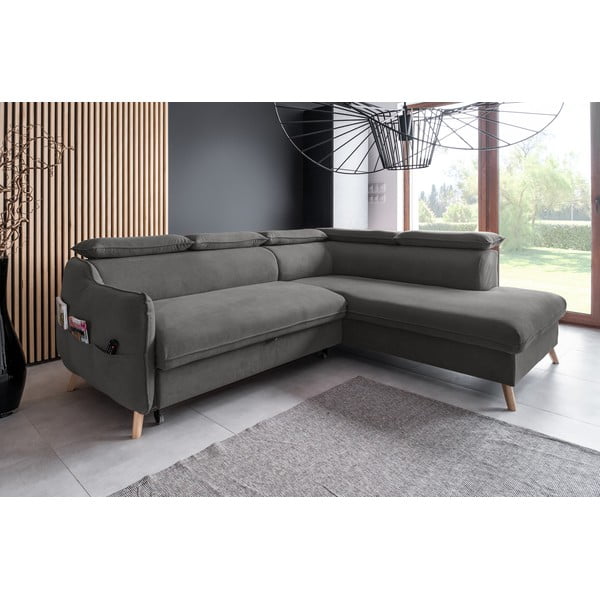 Tumši pelēks samta salokāms stūra dīvāns (ar labo stūri) Sweet Harmony – Miuform-image-3