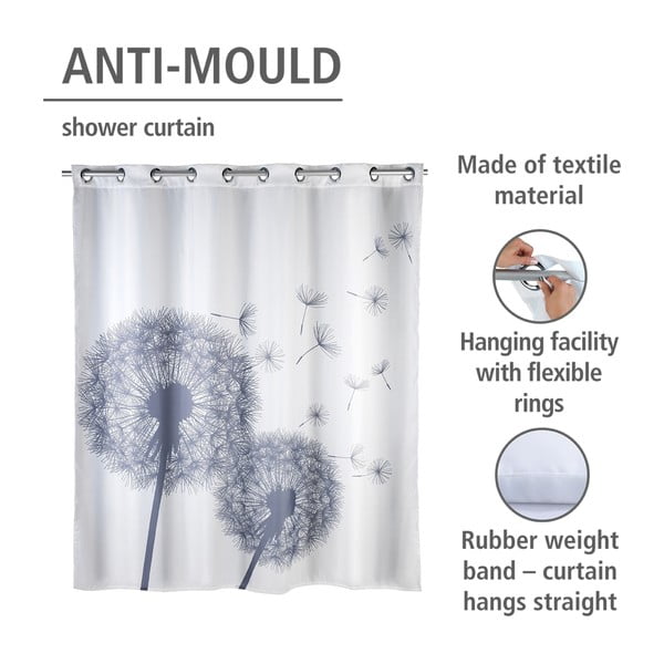 Balts dušas aizkars ar pretpelējuma apdari Wenko Dandelions, 180 x 200 cm-image-3