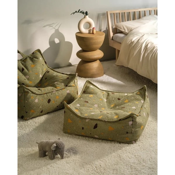 Zaļš bērnu sēžammaiss no buklē/šenila auduma Terrazzo Square – Wigiwama-image-2