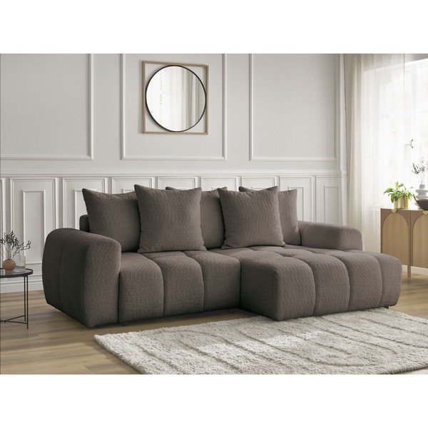 Brūns salokāms stūra dīvāns no buklē auduma ar uzglabāšanas vietu (ar labo stūri/ar zvilni) Roxelane – Bobochic Paris-image-4