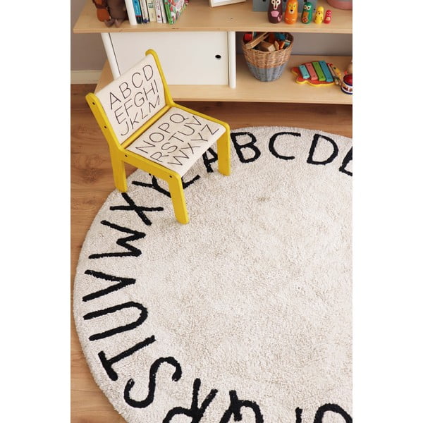 Krēmkrāsas mazgājams/ar rokām darināts kokvilnas bērnu paklājs ø150 cm ABC Natural Black – Lorena Canals-image-4