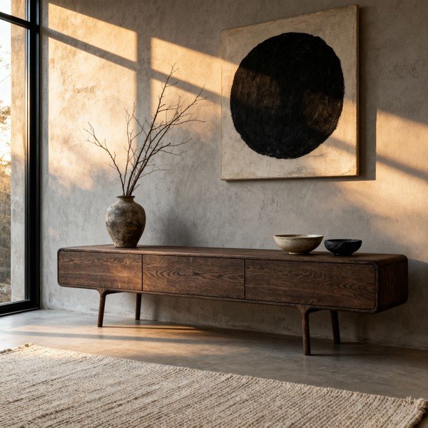 Brūns ozola masīvkoka TV galdiņš 220x45x45 cm Fawn – Gazzda-image-1