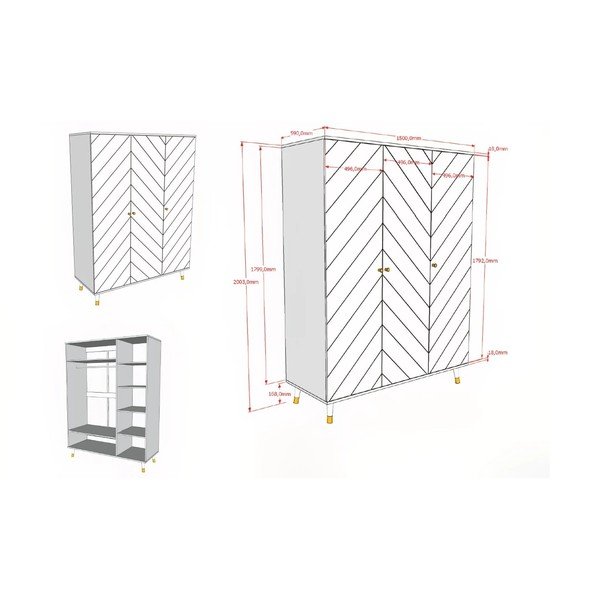 Balts bērnu drēbju skapis 150x200 cm BILLY – Vipack-image-2