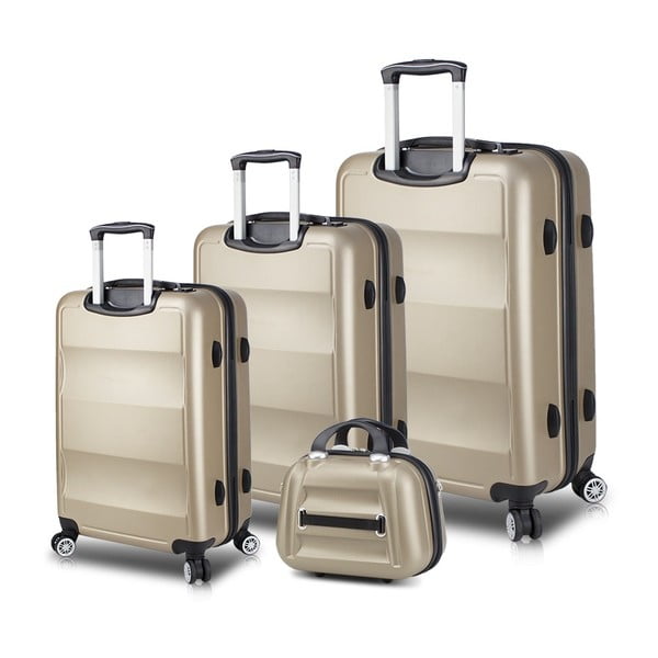 3 ceļojumu koferu komplekts uz riteņiem ar USB pieslēgvietām un rokas somu zelta krāsā My Valice LASSO Travel Set