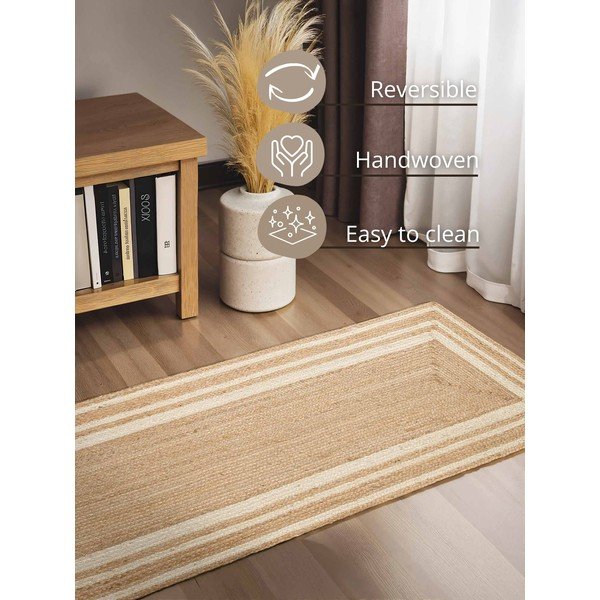 Krēmkrāsas/dabīga toņa divpusējs/ar rokām darināts džutas celiņa paklājs 80x250 cm Looma – Hanse Home-image-3