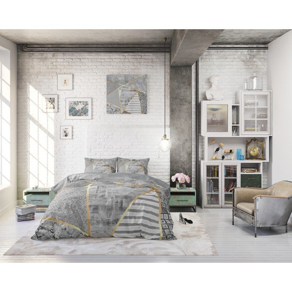 Pelēka kokvilnas divvietīga gultasveļa Pure Cotton Graphic, 200 x 200/220 cm-image-4