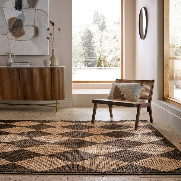 Brūns/dabīga toņa ar rokām darināts paklājs no džutas maisījuma 120x170 cm Effie Diamond – Flair Rugs-image-1