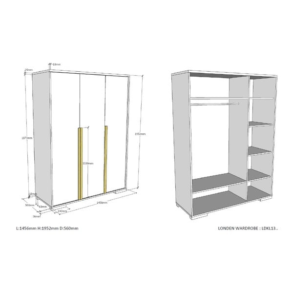 Balts bērnu drēbju skapis 146x195 cm London – Vipack-image-3