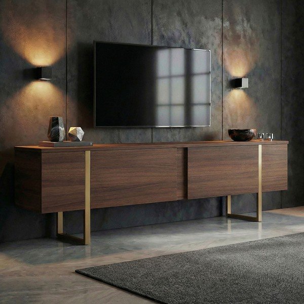 Tumša dabīga toņa TV galdiņš ar riekstkoka imitāciju 180x50x30 cm Onera – Kalune Design-image-1