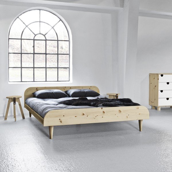 Divguļamā gulta no priedes koka ar matraci Karup Design Twist Double Latex Natural Clear Black, 160 x 200 cm-image-1