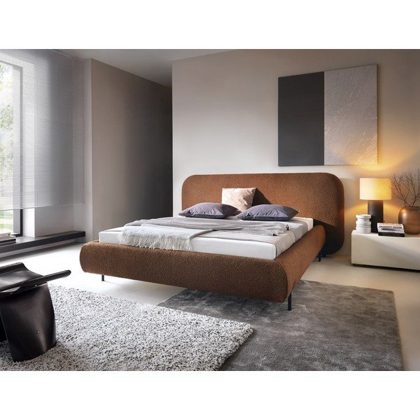 Terakotas oranža polsterēta divvietīga gulta ar veļas kasti un ar redelēm 160x200 cm Pointt – ELTAP-image-1