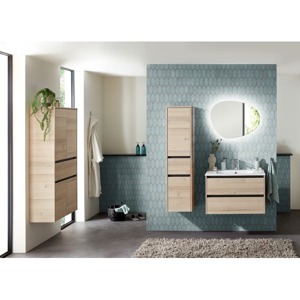 Dabīga toņa vannas istabas skapis ar priedes koka imitāciju 146x35 cm Quickset 393 – Pelipal-image-1