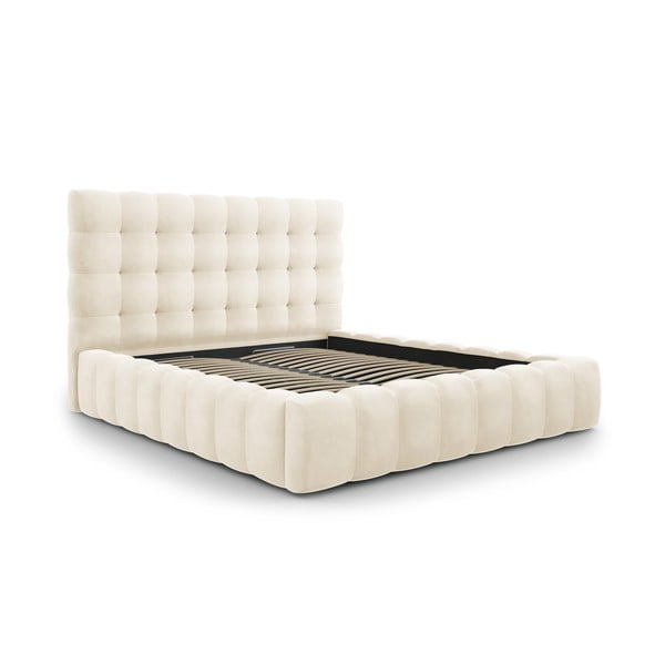 Bēša polsterēta divvietīga gulta ar veļas kasti un režģi 200x200 cm Bali – Cosmopolitan Design