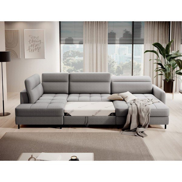 Gaiši pelēks samta salokāms/ar uzglabāšanas vietu stūra dīvāns (ar kreiso stūri/U veida) Berrto – ELTAP-image-4