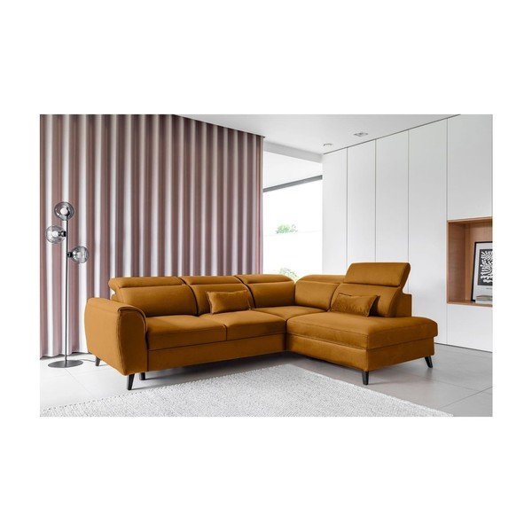 Dzeltens samta salokāms/ar uzglabāšanas vietu stūra dīvāns (ar labo stūri/L veida) Noble – ELTAP-image-1