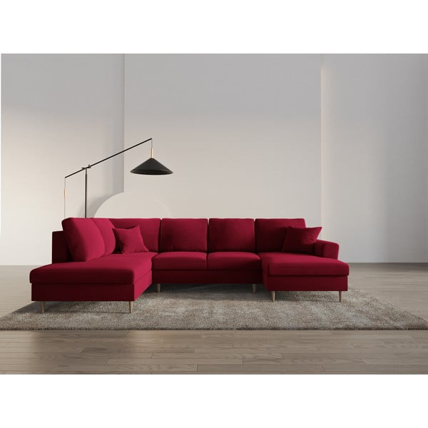 Sarkans samta salokāms stūra dīvāns ar uzglabāšanas vietu (ar kreiso stūri/U veida) Kyoto – Cosmopolitan Design-image-2