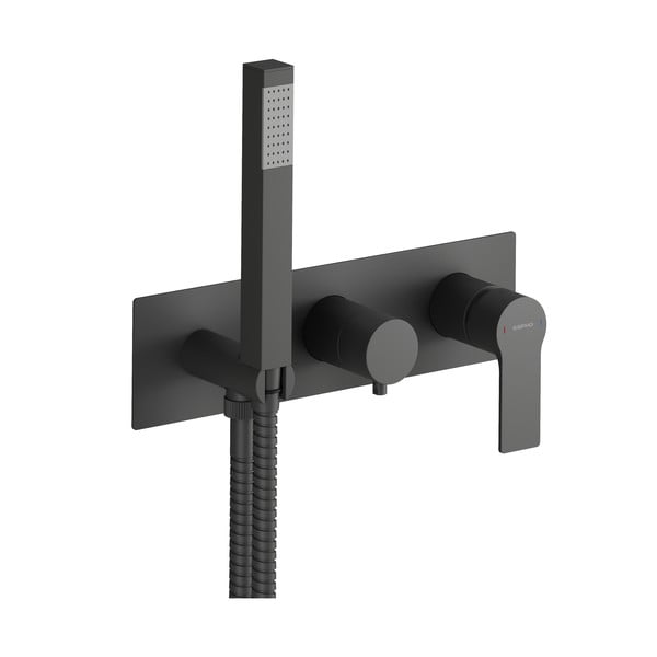 Matēti melns iebūvēts jaucējkrāns dušai (ar 2 izvadiem) Pax – Sapho-image-1