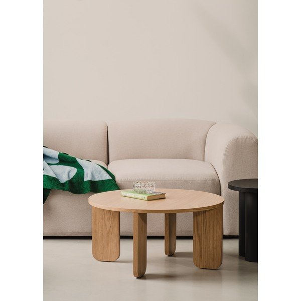 Melns apaļš žurnālgaldiņš ar ozolkoka imitācijas galda virsmu ø 75 cm Kuvu – noo.ma-image-1