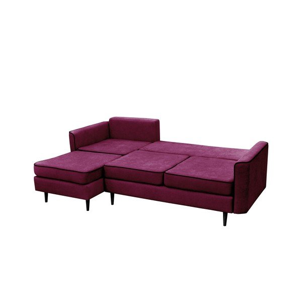 Violets trīsvietīgs izlaižams stūra dīvāns ar melnām kājām Mazzini Sofas Dragonfly, kreisais stūris-image-4