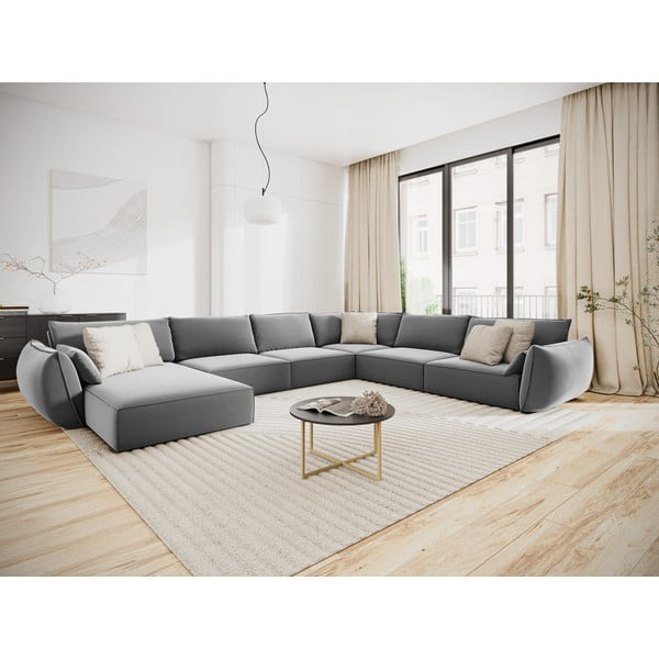 Gaiši pelēks samta stūra dīvāns (ar labo stūri/U veida) Vanda – Mazzini Sofas-image-1