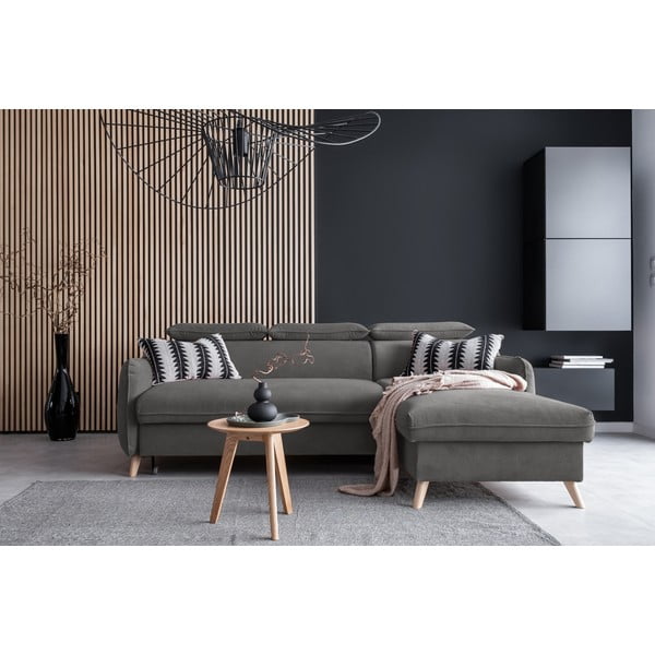 Tumši pelēks samta salokāms stūra dīvāns (ar labo stūri) Sweet Harmony – Miuform-image-1