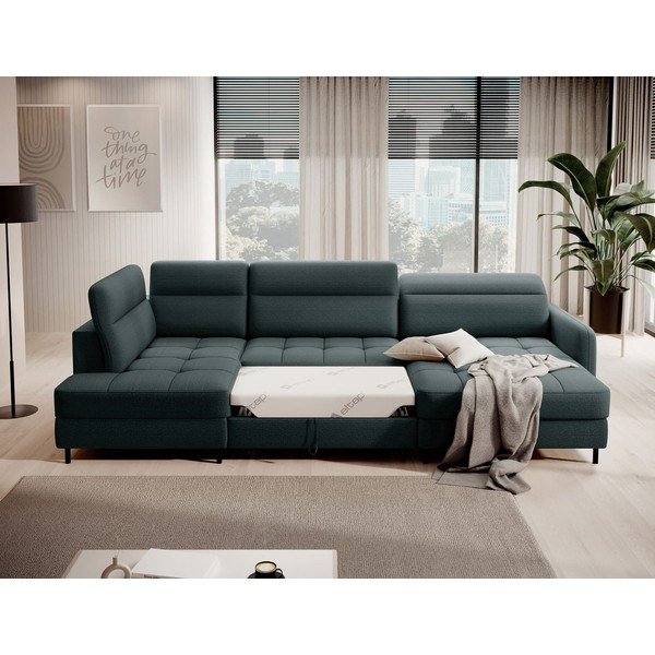 Zaļš samta salokāms/ar uzglabāšanas vietu stūra dīvāns (ar kreiso stūri/U veida) Berrto – ELTAP-image-4