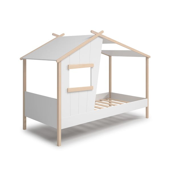 Balta priedes masīvkoka bērnu gulta mājas formā 90x190 cm Luba – Marckeric-image-3