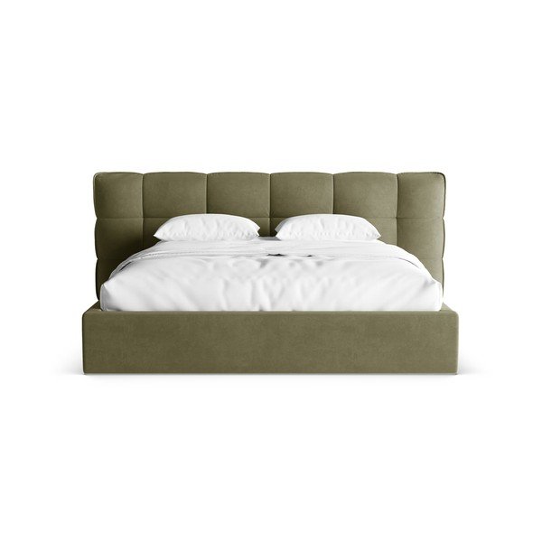 Zaļa polsterēta divvietīga gulta ar veļas kasti un redelēm 160x200 cm Eric – Micadoni -image-4