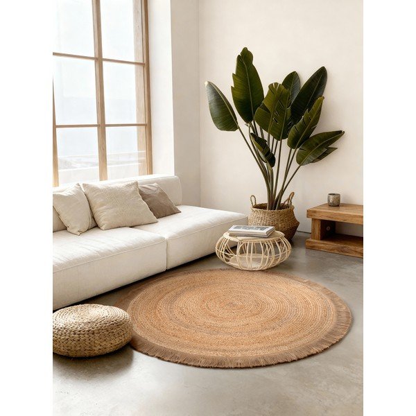 Dabīga toņa divpusējs/ar rokām darināts džutas apaļš paklājs ø 150 cm Nuru – Hanse Home-image-1