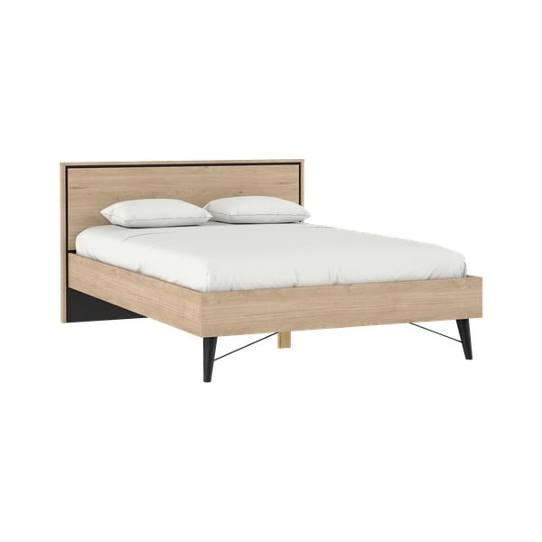 Dabīga toņa divvietīga gulta ar ozolkoka imitāciju un redelēm 140x200 cm Ry – Tvilum