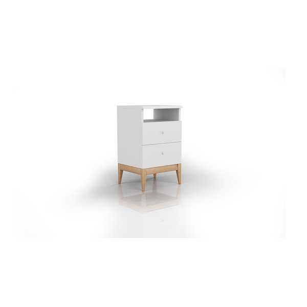Baltas priedes koka naktsskapītis ar 2 atvilktnēm Skandica Livia, augstums 64 cm