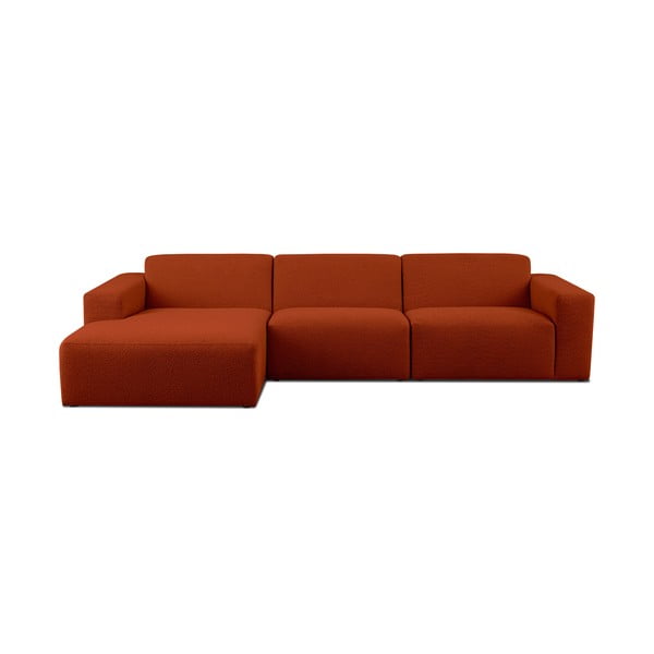 Ķieģeļu sarkans stūra dīvāns no buklē auduma (ar kreiso stūri) Roxy – Scandic