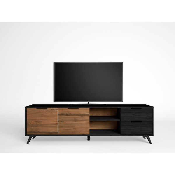 Melns/dabīga toņa TV galdiņš ar riekstkoka imitāciju 181x53 cm Noe – Marckeric-image-3