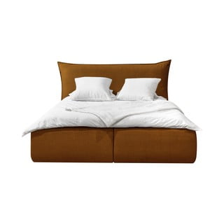 Okera dzeltena samta polsterēta divguļamā gulta ar uzglabāšanas vietu un režģi 160x200 cm Jade – Bobochic Paris