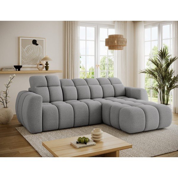 Pelēks stūra dīvāns no buklē auduma (ar labo stūri/ar zvilni) Fanito – ELTAP-image-1