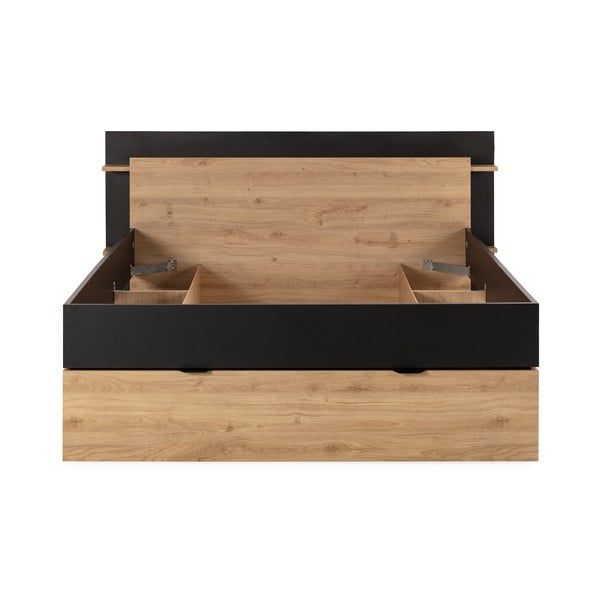 Melna/dabīga toņa divvietīga gulta ar ozolkoka imitāciju un veļas kasti bez režģa 160x200 cm Albo – Marckeric-image-3