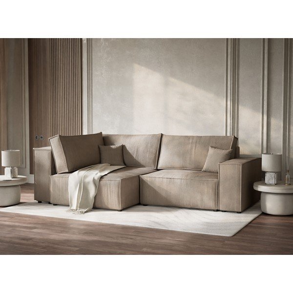 Bēšs velveta salokāms stūra dīvāns ar uzglabāšanas vietu (ar kreiso stūri/L veida) Tonga – Maison de Rêve-image-4