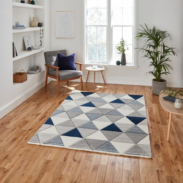 Zili pelēks paklājs Think Rugs Brooklyn Geo, 160 x 220 cm-image-1