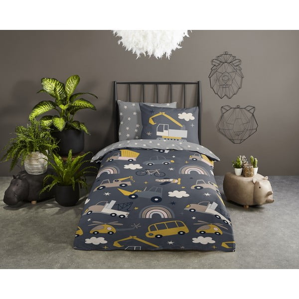 Pelēka vienguļamā kokvilnas bērnu gultas veļa 140x200 cm Rush – Good Morning-image-1