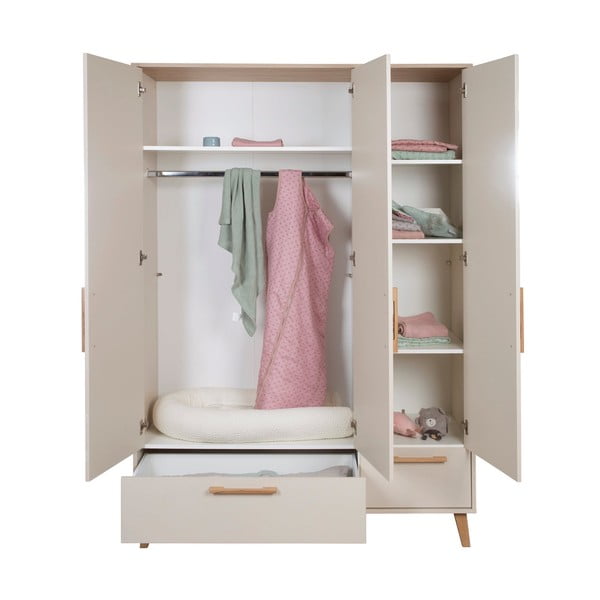 Krēmkrāsas/dabīga toņa bērnu drēbju skapis ar ozolkoka imitāciju 138x200x55 cm Jil – Roba-image-3