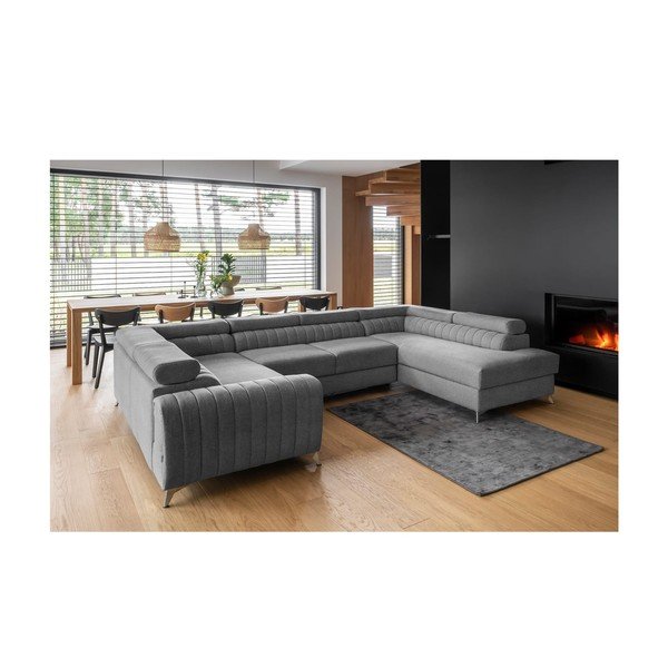 Tumši pelēks salokāms/ar uzglabāšanas vietu stūra dīvāns (ar labo stūri/U veida) Louis – ELTAP-image-1