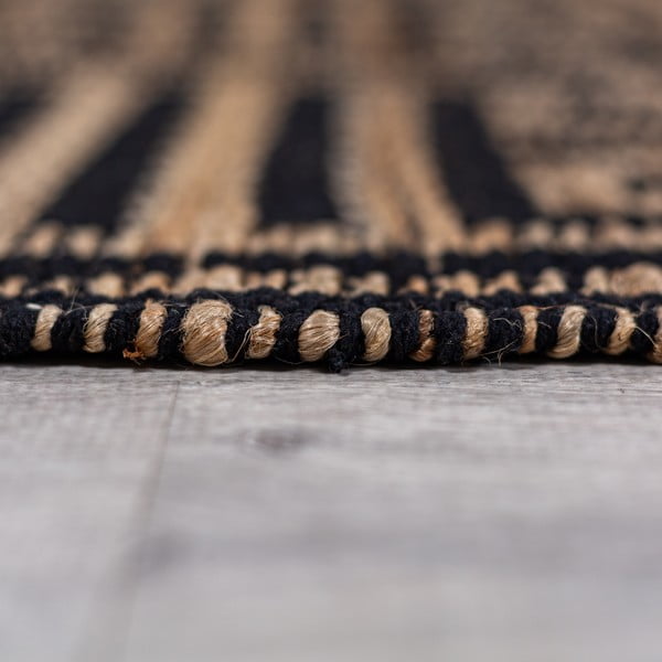 Melns/dabīga toņa ar rokām darināts paklājs no džutas maisījuma 120x170 cm Meander Jute – Flair Rugs-image-4