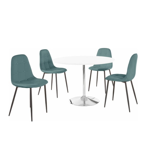 Støraa Terri apaļais pusdienu galds un 4 tirkīza krāsas krēsli